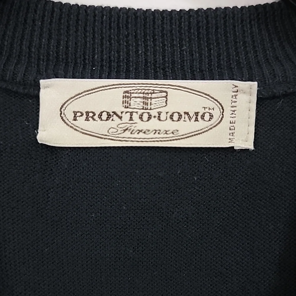 Men's Vintage Pronto Uomo Firenze black cardigan Vest Sz XL Cotton Blend Italy